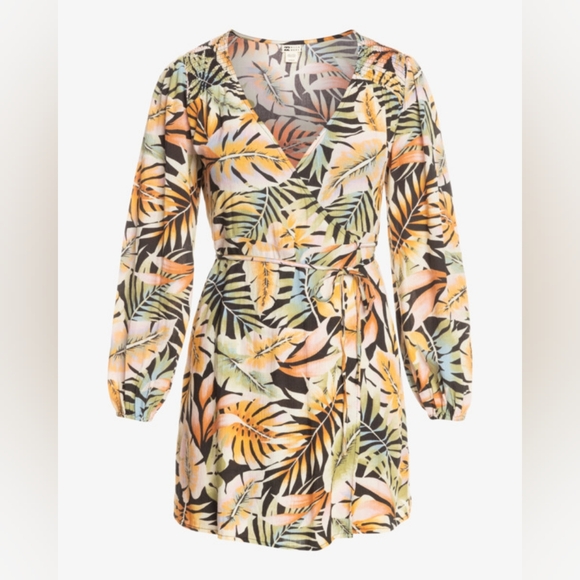 Billabong Tropical Print Dress - Black, Orange, Green - Picture 2 of 8